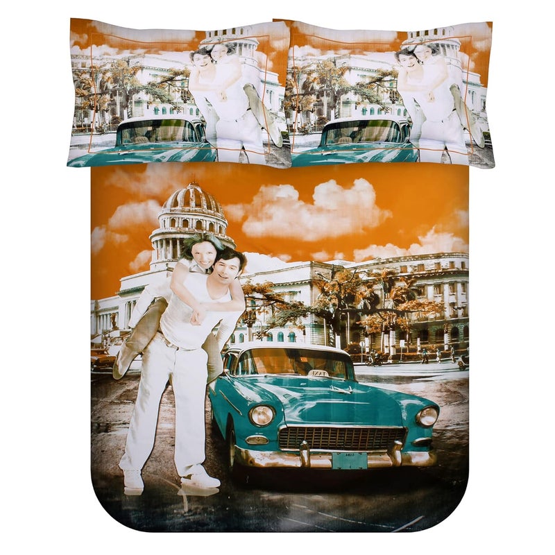 PAVO by StoryHome 300 TC 100 Cotton King Size Bedsheet with Two Pillow Covers 108 inch X 108 inch Yellow Turquoise - Image 1