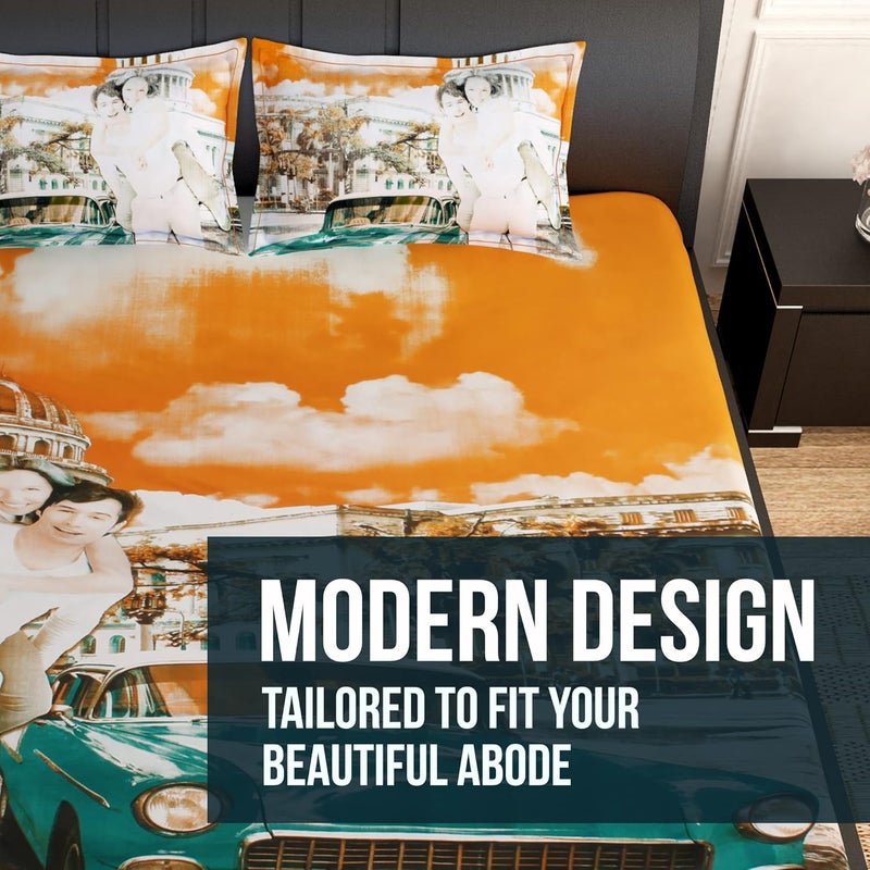 PAVO by StoryHome 300 TC 100 Cotton King Size Bedsheet with Two Pillow Covers 108 inch X 108 inch Yellow Turquoise - Image 5