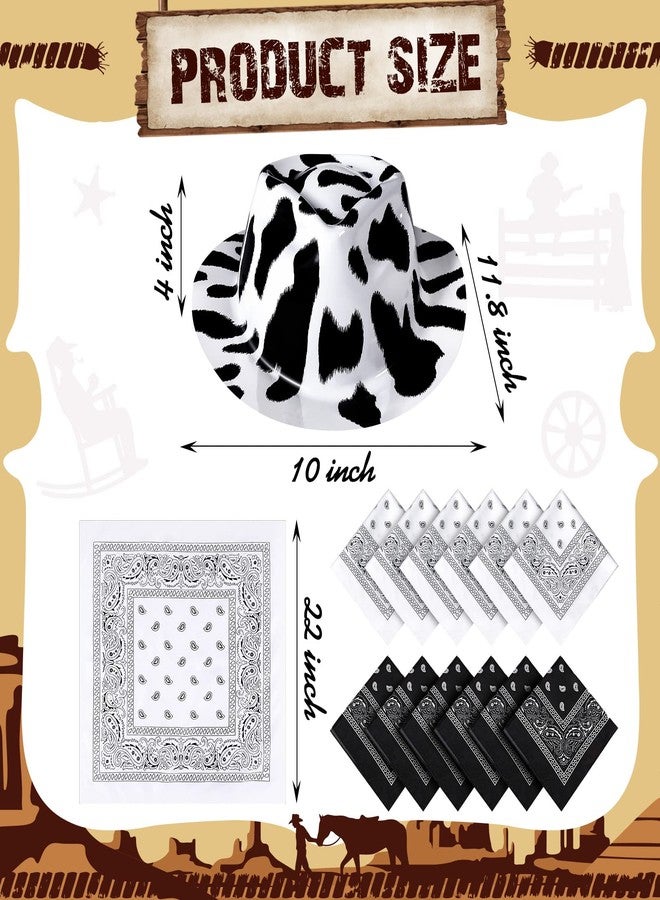 Haysandy 24 Pcs Cow Print Cowgirl Cowboy Hats Bulk with Bandana Felt Cow Party Hats for Women Men Western Costume Party (Black) - Image 2