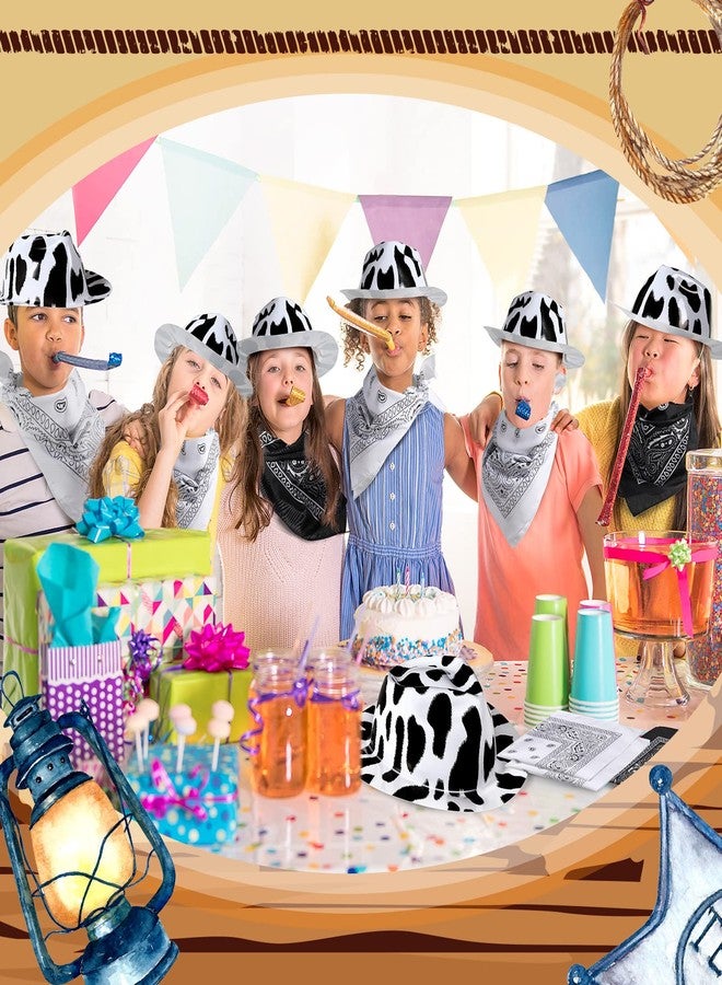 Haysandy 24 Pcs Cow Print Cowgirl Cowboy Hats Bulk with Bandana Felt Cow Party Hats for Women Men Western Costume Party (Black) - Image 4