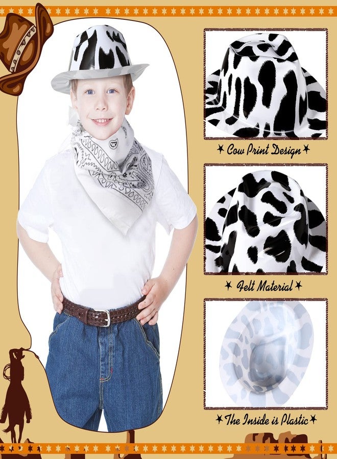 Haysandy 24 Pcs Cow Print Cowgirl Cowboy Hats Bulk with Bandana Felt Cow Party Hats for Women Men Western Costume Party (Black) - Image 3
