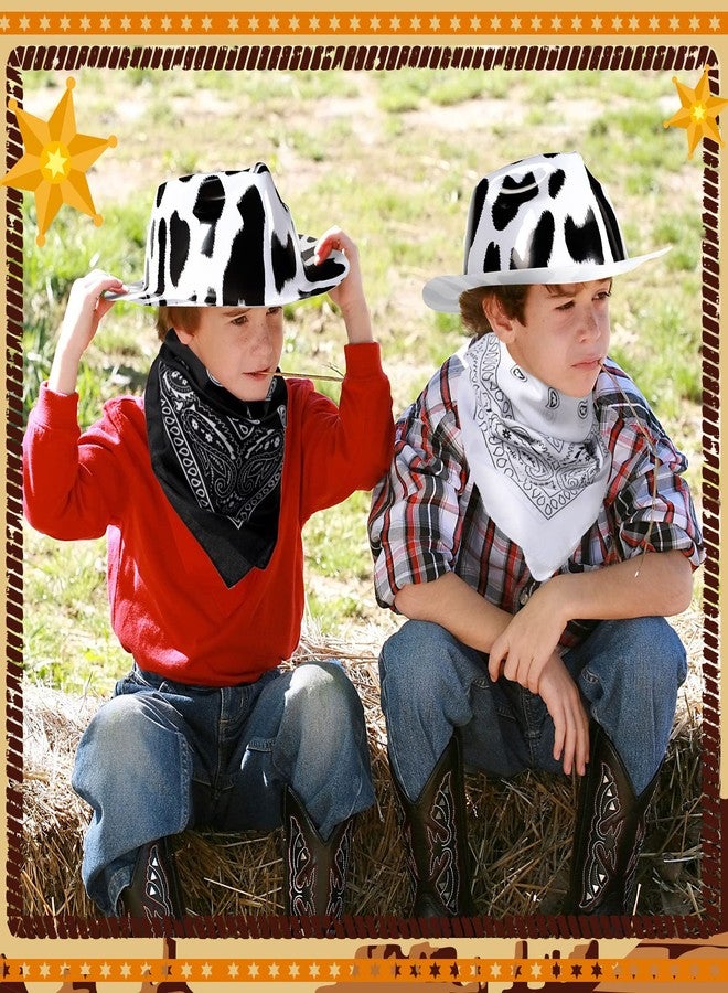 Haysandy 24 Pcs Cow Print Cowgirl Cowboy Hats Bulk with Bandana Felt Cow Party Hats for Women Men Western Costume Party (Black) - Image 5