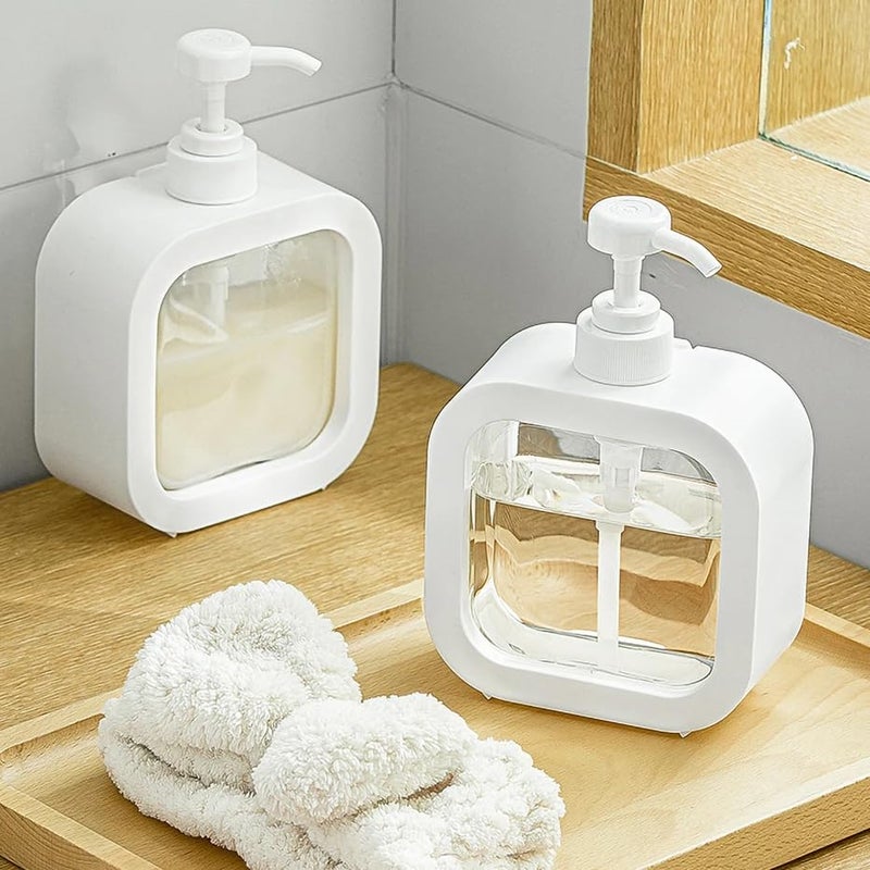 MEZON موزون موزع صابون يدوي بلاستيكي للحمام، موزع صابون حديث للمطبخ، موزع صابون مع مضخة لتنظيم زجاجات الشامبو للاستحمام قابلة لإعادة التعبئة (300 مل + 500 مل) - Image 1