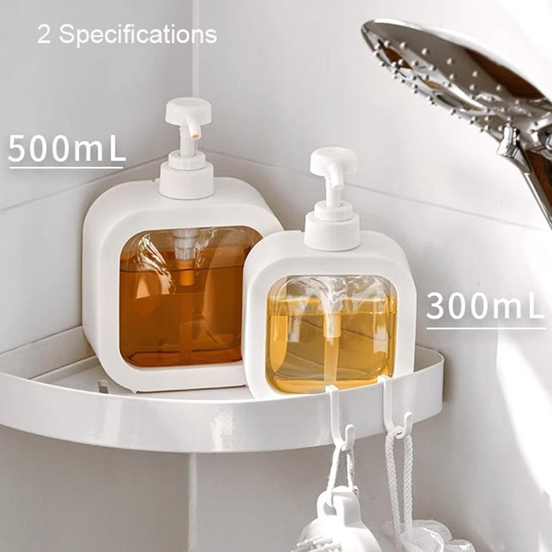 MEZON موزون موزع صابون يدوي بلاستيكي للحمام، موزع صابون حديث للمطبخ، موزع صابون مع مضخة لتنظيم زجاجات الشامبو للاستحمام قابلة لإعادة التعبئة (300 مل + 500 مل) - Image 3