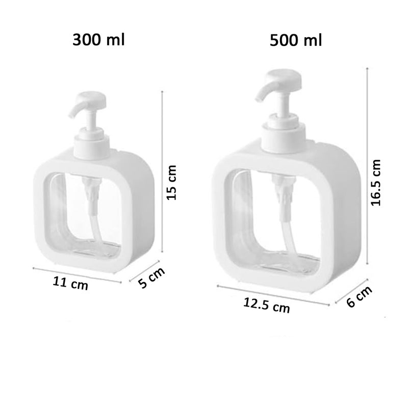 MEZON موزون موزع صابون يدوي بلاستيكي للحمام، موزع صابون حديث للمطبخ، موزع صابون مع مضخة لتنظيم زجاجات الشامبو للاستحمام قابلة لإعادة التعبئة (300 مل + 500 مل) - Image 2