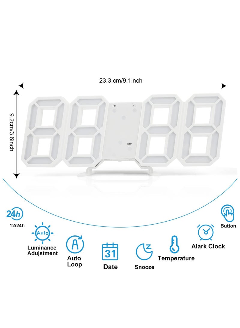 بيسكي  Baeskii التنبيه الرقمي 3D ، الساعة الرقمية LED للجدار مع 3 مستويات السطوع قابلة للتعديل تلقائيًا ، الإضاءة الليلية الحديثة LED تواريخ الساعة الإلكترونية ، عرض درجة الحرارة (أبيض) - Image 2