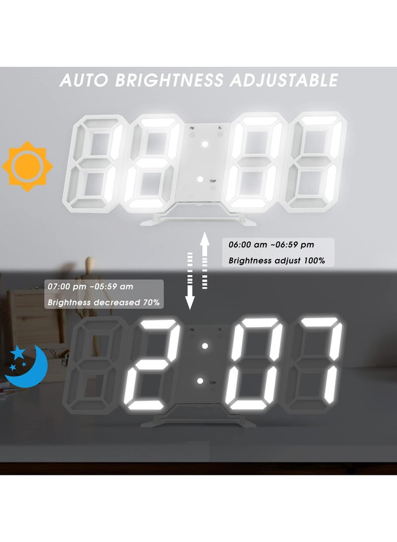 بيسكي  Baeskii التنبيه الرقمي 3D ، الساعة الرقمية LED للجدار مع 3 مستويات السطوع قابلة للتعديل تلقائيًا ، الإضاءة الليلية الحديثة LED تواريخ الساعة الإلكترونية ، عرض درجة الحرارة (أبيض) - Image 4