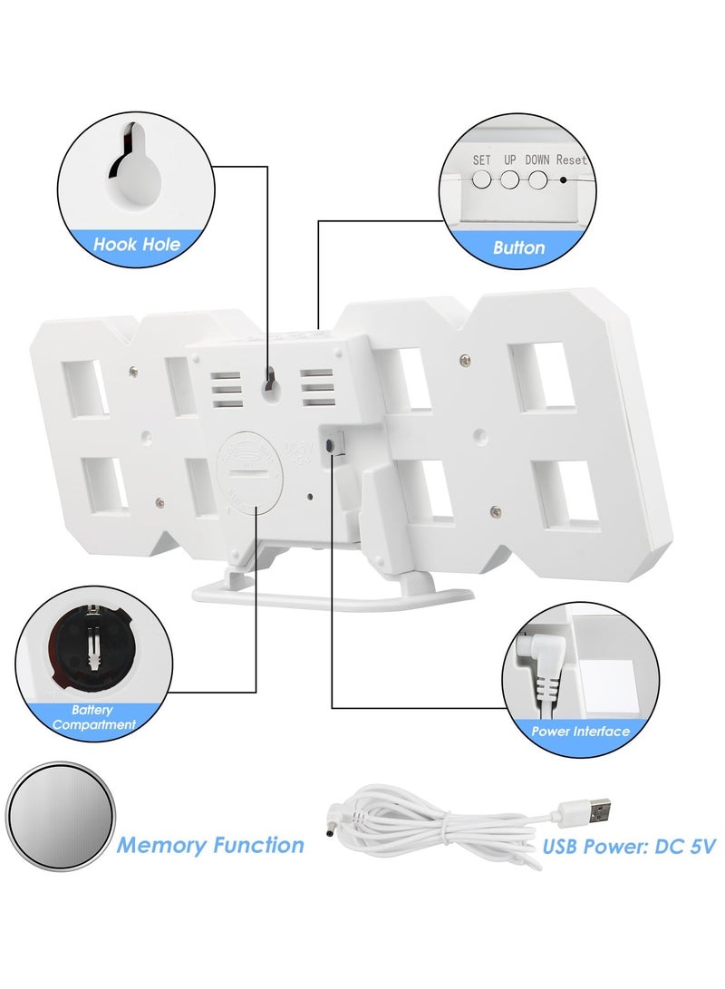 بيسكي  Baeskii التنبيه الرقمي 3D ، الساعة الرقمية LED للجدار مع 3 مستويات السطوع قابلة للتعديل تلقائيًا ، الإضاءة الليلية الحديثة LED تواريخ الساعة الإلكترونية ، عرض درجة الحرارة (أبيض) - Image 5
