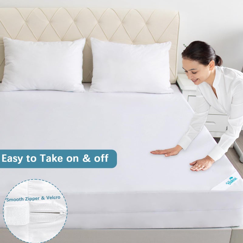 Biloban Twin Mattress Protector Waterproof Zippered (4/5/7/9Inches), Low Profile Mattress Encasement & Mattress Cover, 6 Sides Wrapping Box Spring Cover, Soft & Breathable - Image 4