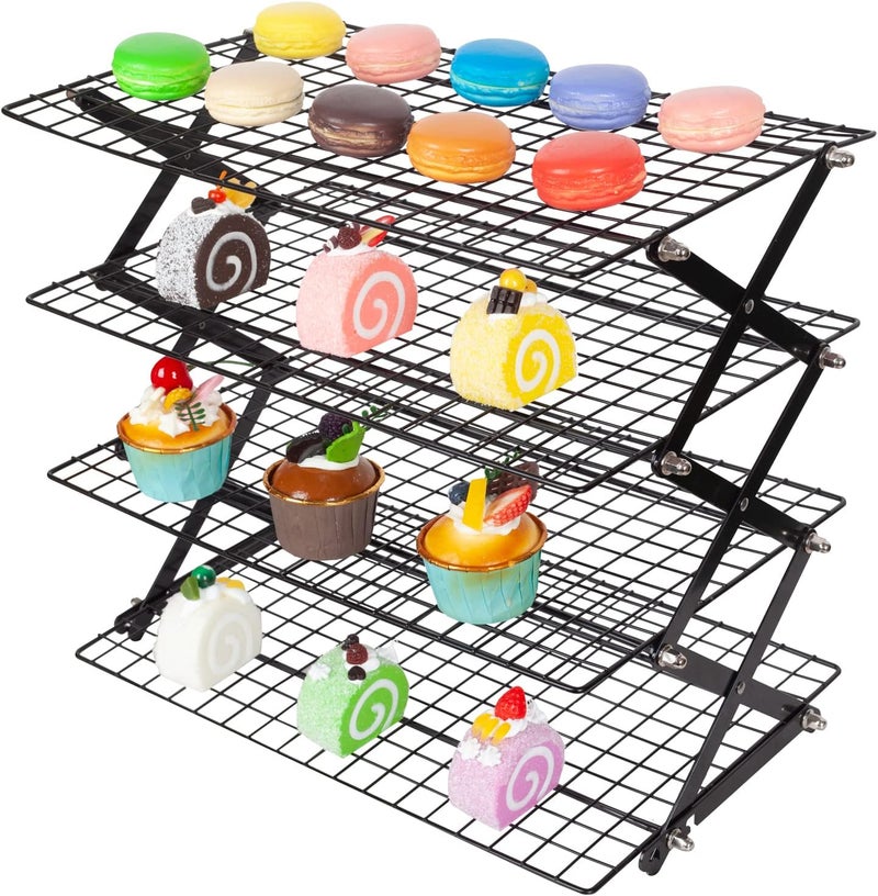 Power King Upgraded Collapsible 4-Tier Cooling Rack, Adjustable Stackable Non-Stick Wire Rack for Baking, Roasting, Drying, Cookies, Cakes, Muffins, Space-Saving, Gifts for Baking Enthusiasts - Image 1