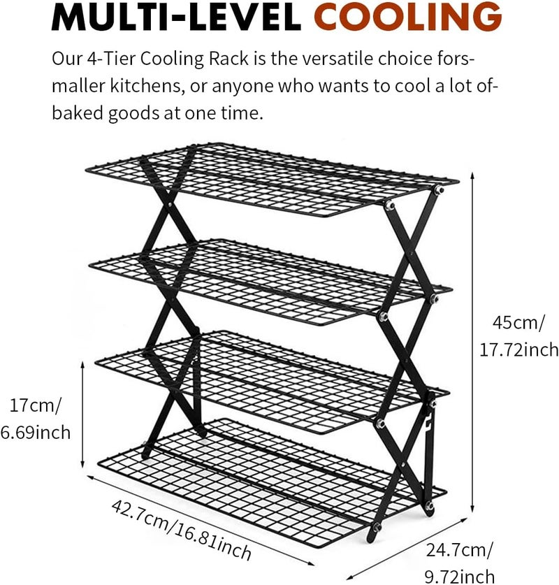 Power King Upgraded Collapsible 4-Tier Cooling Rack, Adjustable Stackable Non-Stick Wire Rack for Baking, Roasting, Drying, Cookies, Cakes, Muffins, Space-Saving, Gifts for Baking Enthusiasts - Image 4
