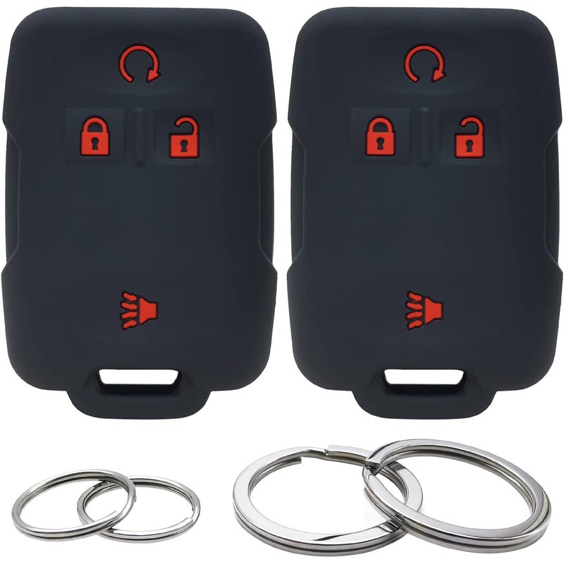 GFDesign 2Pcs Silicone 4 Buttons Key Fob Cover Remote Case Keyless Protector Compatible with Chevrolet Chevy Colorado Silverado Suburban Tahoe GMC Canyon Sierra Yukon M3N32337100