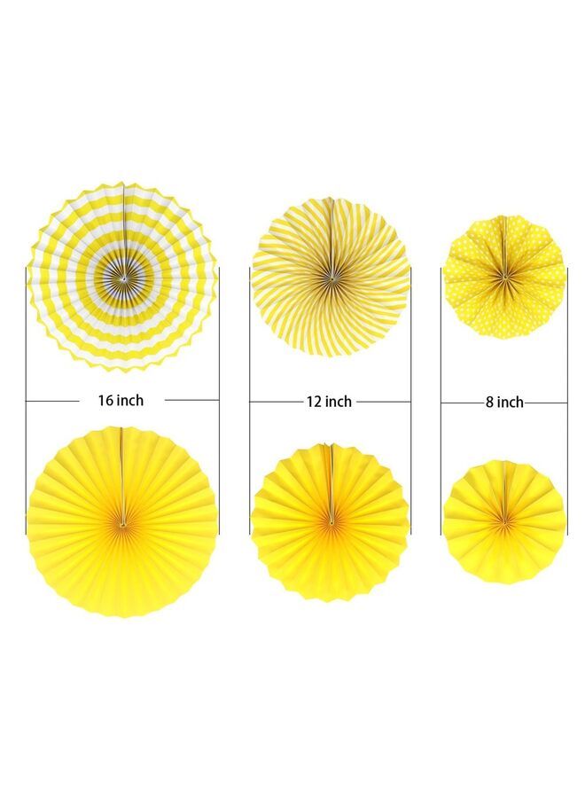 6 PCS Hanging Paper Fans Yellow Round Pattern Paper Garlands Decoration for Birthday Wedding Graduation Events Accessories YELLOW, One Size  - Image 2