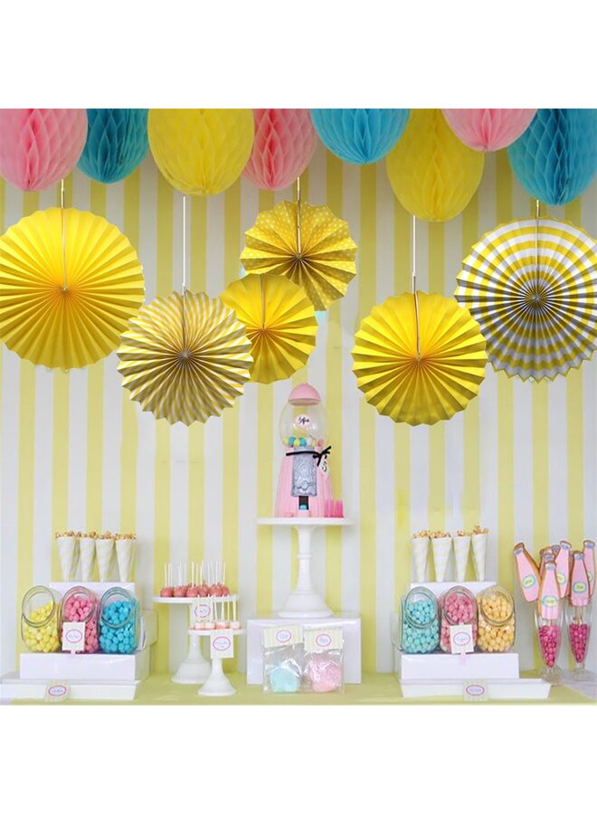6 PCS Hanging Paper Fans Yellow Round Pattern Paper Garlands Decoration for Birthday Wedding Graduation Events Accessories YELLOW, One Size  - Image 5