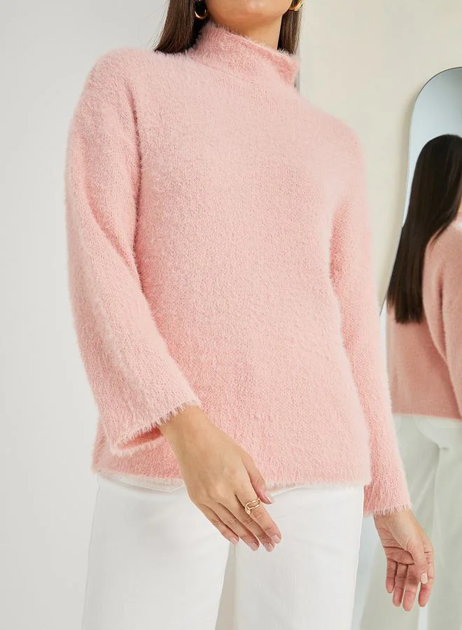 Styli Oversized High Neck Fuzzy Yarn Sweater