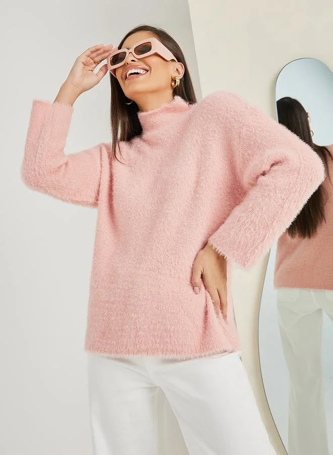 Styli Oversized High Neck Fuzzy Yarn Sweater