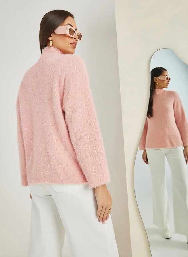 Styli Oversized High Neck Fuzzy Yarn Sweater