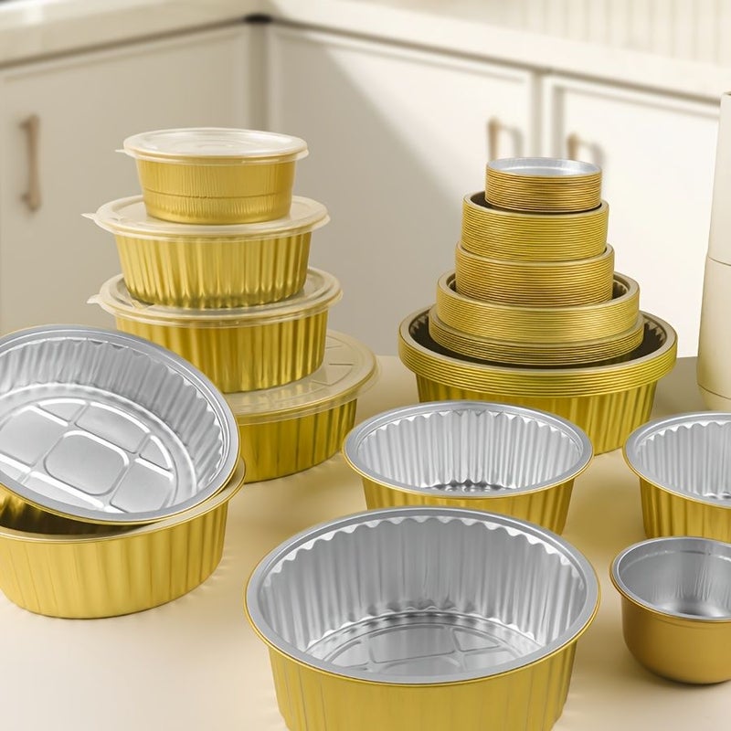 20 Pack Multi Size Golden Round Aluminum Foil Take Out Box With Plastic Cover 20.96oz Capacity Baking Pan Food Container For Heating Storage And Outdoor Use - Image 2
