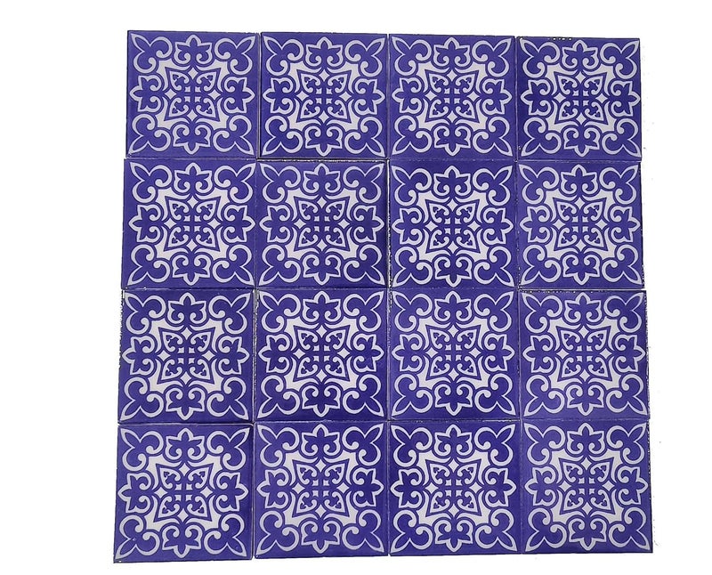 Shiv Kripa Blue Pottery Luxury Floral Decorative Crafted Tabletop Flooring Wall Interior Exterior Traditional 3 x 3 inch Tiles Pack of 16 Tiles