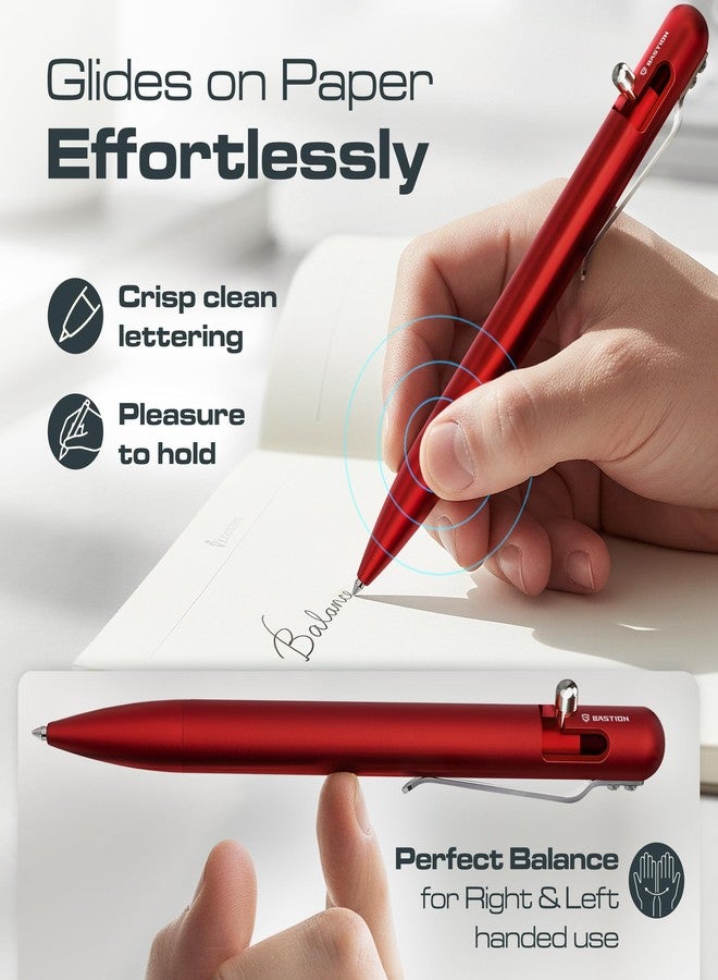 BASTION® Luxury Bolt Action Pen, Lightweight EDC Pen with Fine Tip Ballpoint Pen for Birthday Gift, Travel Pen for School and Work - Red - Image 3