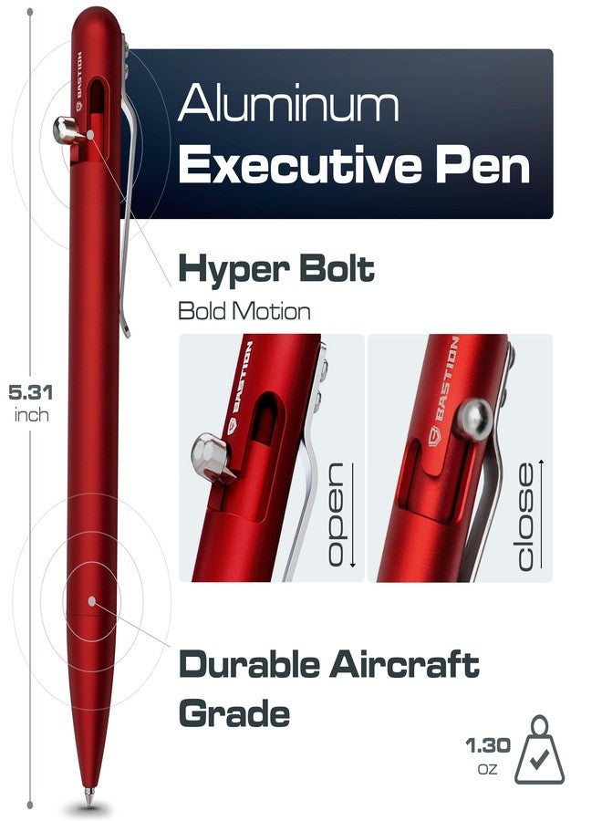 BASTION® Luxury Bolt Action Pen, Lightweight EDC Pen with Fine Tip Ballpoint Pen for Birthday Gift, Travel Pen for School and Work - Red - Image 2