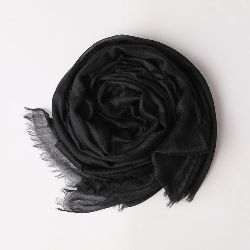 Ladies Lightweight Ring Cashmere Scarf High-Grade Solid Color Shawl Black 