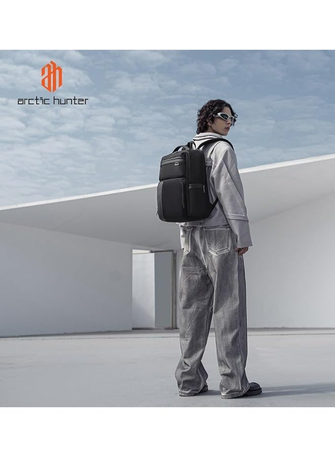 أركتيك هانتر حقيبة ظهر Arctic Hunter المصنوعة من النايلون للكمبيوتر المحمول للرجال والنساء، مزودة بخمسة جيوب بسحاب، سعة 20 لترًا، وجيب للكمبيوتر المحمول مقاس 15.6 بوصة، ومضادة للصدمات، ومضادة للماء، ومضادة للسرقة، ومناسبة للسفر والمكتب والتنقل - Image 2