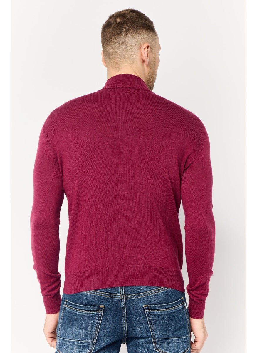 Harmont & Blaine Men Mock Neck Half Zip Embroidered Logo Sweaters, Burgundy  - Image 4