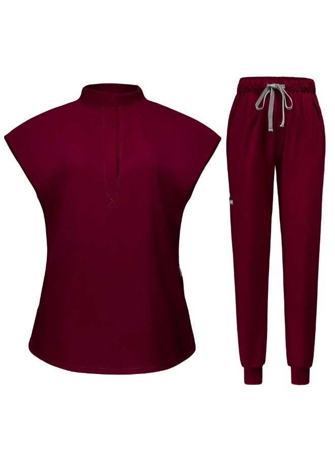 NIBEMINENT Scrubs  Jogger Scrub Sets Women Solid Color Breathable Work Clothes Lab Coat Uniform Hospital Doctor Work Wear - Image 1