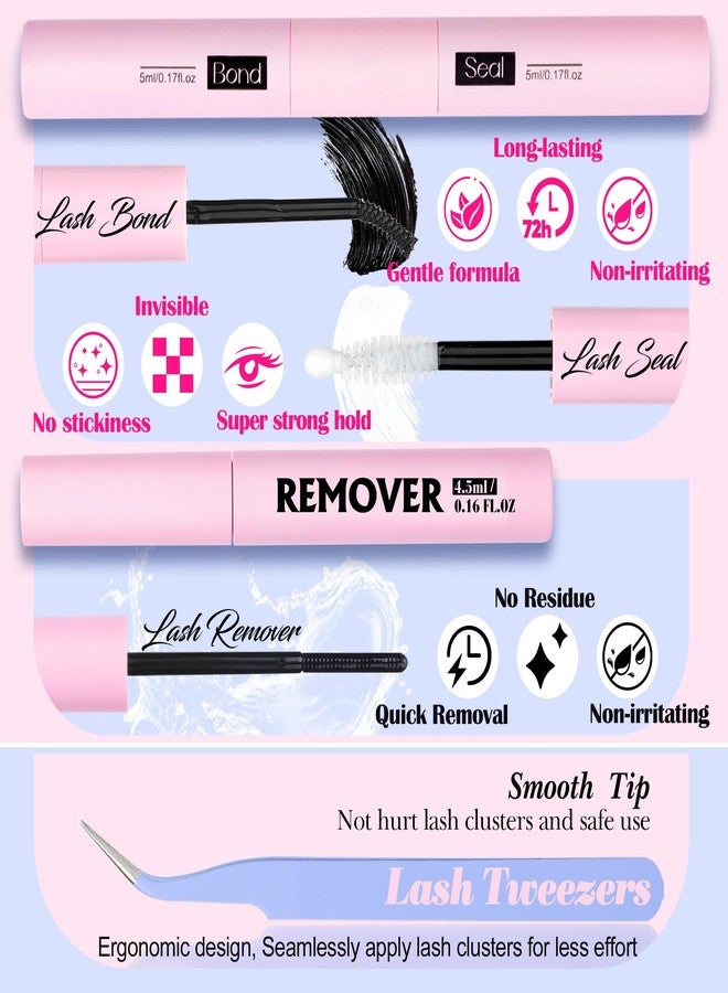 LANFLOWER Lash Extension Kit Natural Lash Clusters Kit Wispy Eyelash Extension kit with Lash Bond and Seal and Lash Remover Eyelash Clusters Kit C Curved Individual Lashes by Lanflower - Image 3
