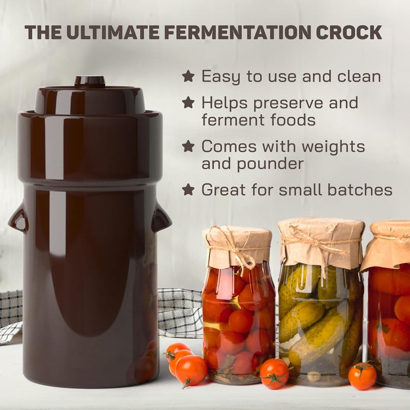 Kenley Fermentation Crock 1 Gallon - Sauerkraut Crock with Lid, Weights & Pounder - Ceramic Fermenting Crock Kit for Pickling Cabbage Kimchi Vegetables - 4 Liter Fermentation Jar - Stoneware Pickle Pot - Image 2