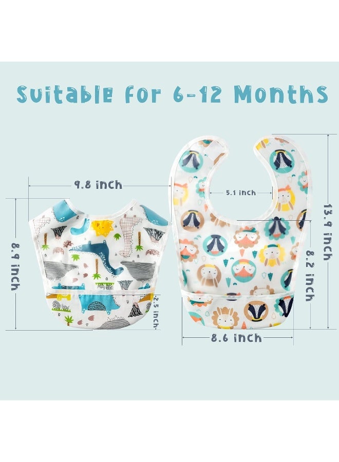 2ooya 6 Pcs Baby Feeding Bibs Toddler Waterproof Bib Set with Crumb Catcher Pocket Infant Adjustable Baby Teething Bib Babies Food Bibs Keepsake Gift for Baby Shower Christmas New Year, 6-12 Months - Image 2