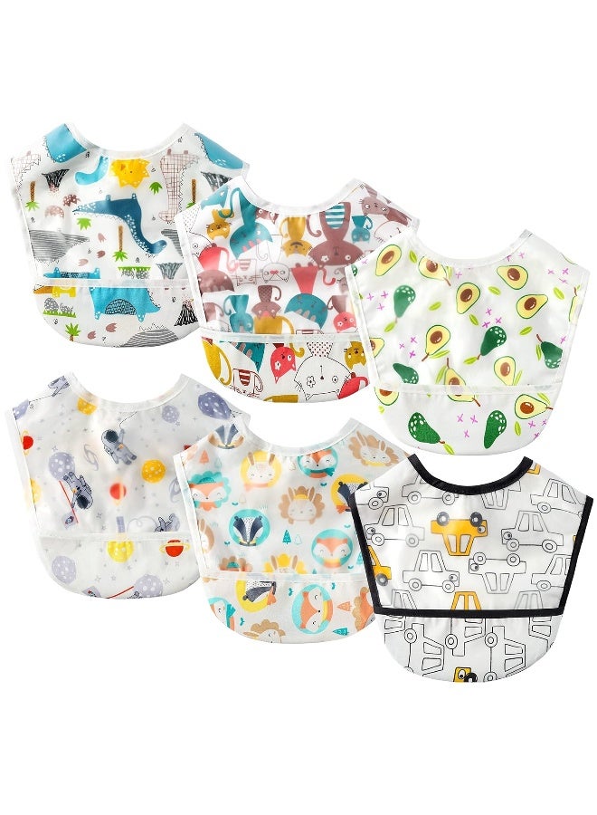 2ooya 6 Pcs Baby Feeding Bibs Toddler Waterproof Bib Set with Crumb Catcher Pocket Infant Adjustable Baby Teething Bib Babies Food Bibs Keepsake Gift for Baby Shower Christmas New Year, 6-12 Months - Image 1