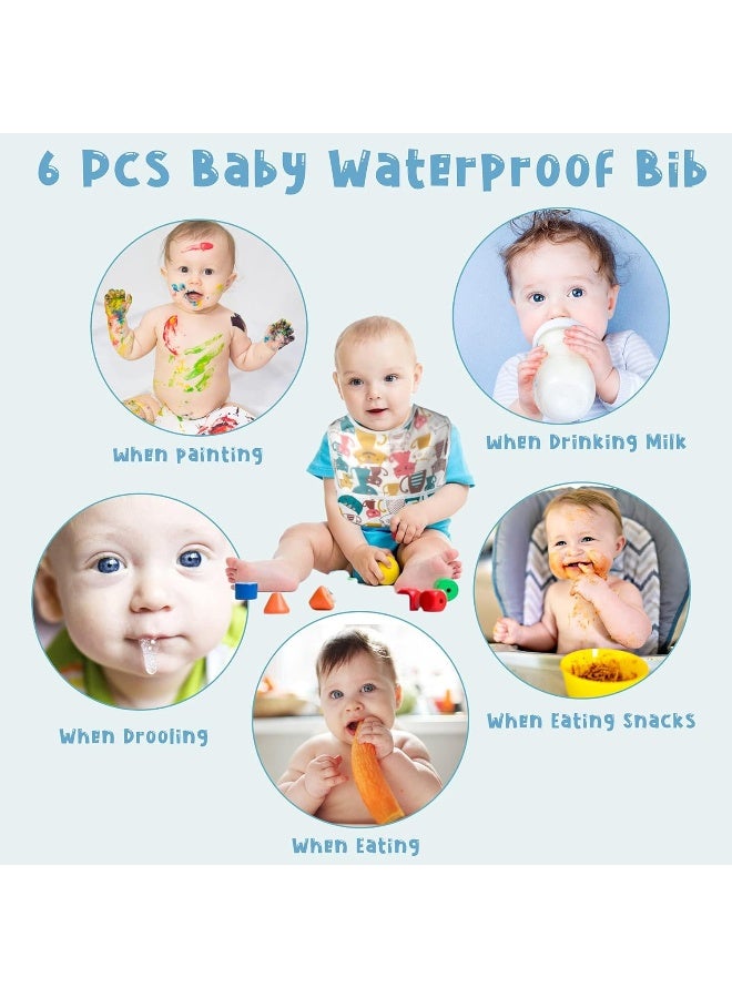 2ooya 6 Pcs Baby Feeding Bibs Toddler Waterproof Bib Set with Crumb Catcher Pocket Infant Adjustable Baby Teething Bib Babies Food Bibs Keepsake Gift for Baby Shower Christmas New Year, 6-12 Months - Image 5