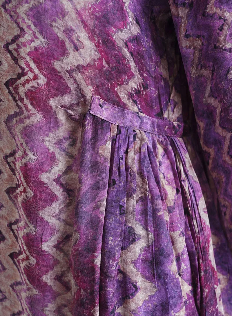 KASHKHA Lavender Geometric Printed Viscose Crepe Kuwaiti Jalabiya (VDM864)