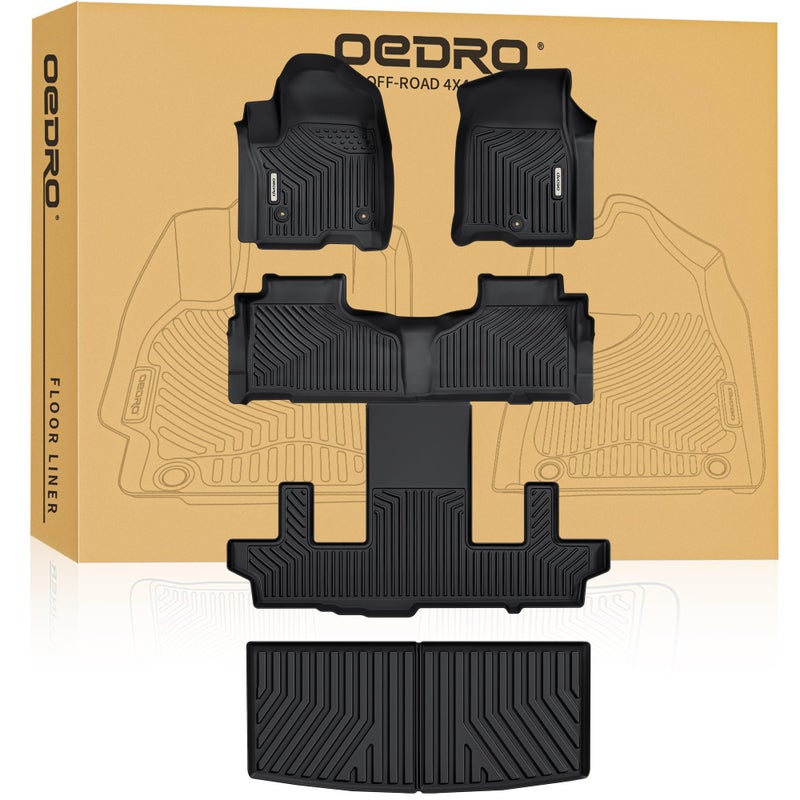 oEdRo سجاد أرضيات OEDRO وبطانة شحن لسيارة شيفروليه تاهو / جي إم سي يوكون 7-سيزر 2026-2021 (للمقاعد الجانبية فقط)، سجاد أرضيات TPE لجميع الأحوال الجوية لسيارات شيفروليه تاهو وجي إم سي يوكون - Image 1