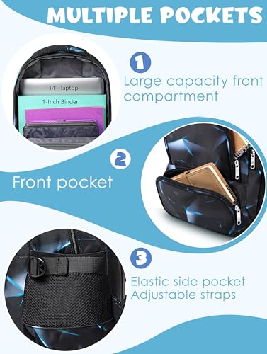 BLUEFAIRY Kids Backpack for Boys Elementary Primary Middle School Bags for Childs Book Bags Bookbags Lightweight Padded Straps Back to School Mochilas para NiÃ±os 17" Black/Blue - Image 3