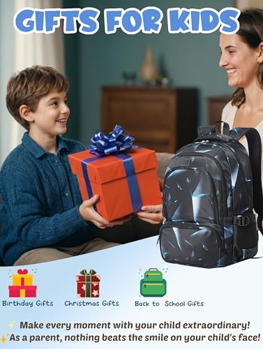 BLUEFAIRY Kids Backpack for Boys Elementary Primary Middle School Bags for Childs Book Bags Bookbags Lightweight Padded Straps Back to School Mochilas para NiÃ±os 17" Black/Blue - Image 4