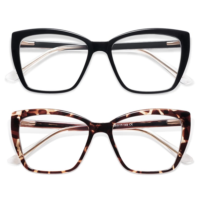 AMOMOMA Trendy TR90 Oversized Blue Light Reading Glasses WomenStylish Square Cat Eye Glasses AM6031 C1C6 175 x