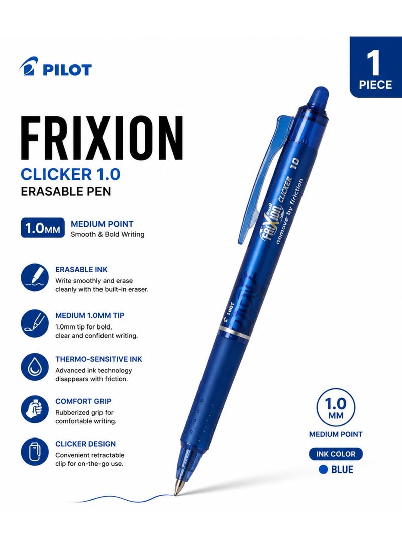 PILOT 1-Piece Frixion Clicker Erasable Pen 1.0mm Tip Blue Ink - Image 1