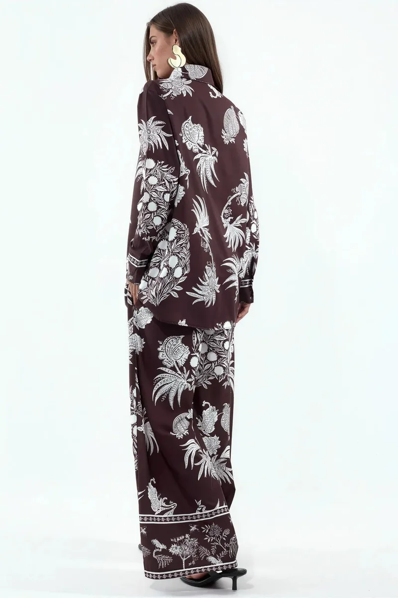 جينيفر Tropical Shirt And Wide-Leg Pants Set