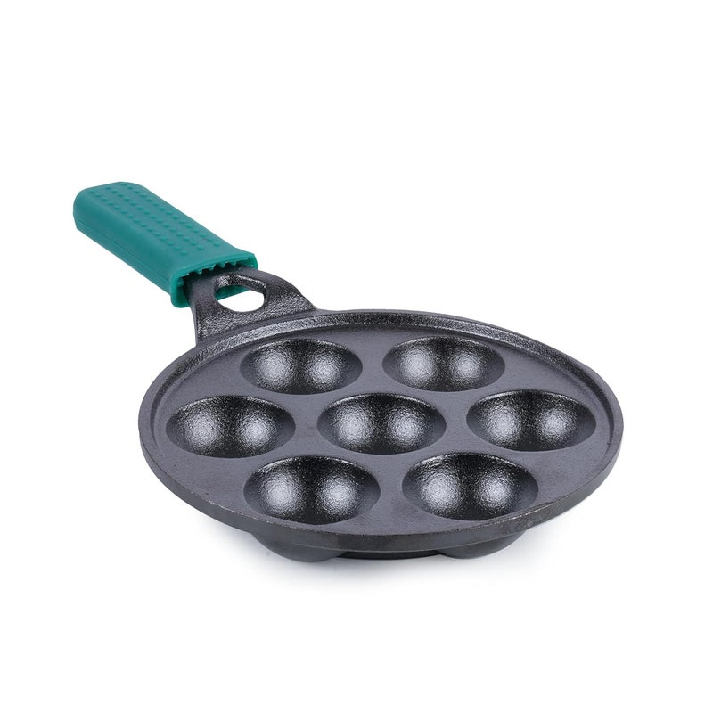 The Indus Valley The Indus Valley Super Smooth Cast Iron Paniyaram Pan with Long HandleSilicone Handle 7Pit 21Cm83 Inch 19Kg Nonstick PreSeasoned AppePaddu Pan 100 Pure ToxinFree - Image 1