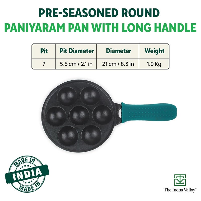 The Indus Valley The Indus Valley Super Smooth Cast Iron Paniyaram Pan with Long HandleSilicone Handle 7Pit 21Cm83 Inch 19Kg Nonstick PreSeasoned AppePaddu Pan 100 Pure ToxinFree - Image 2