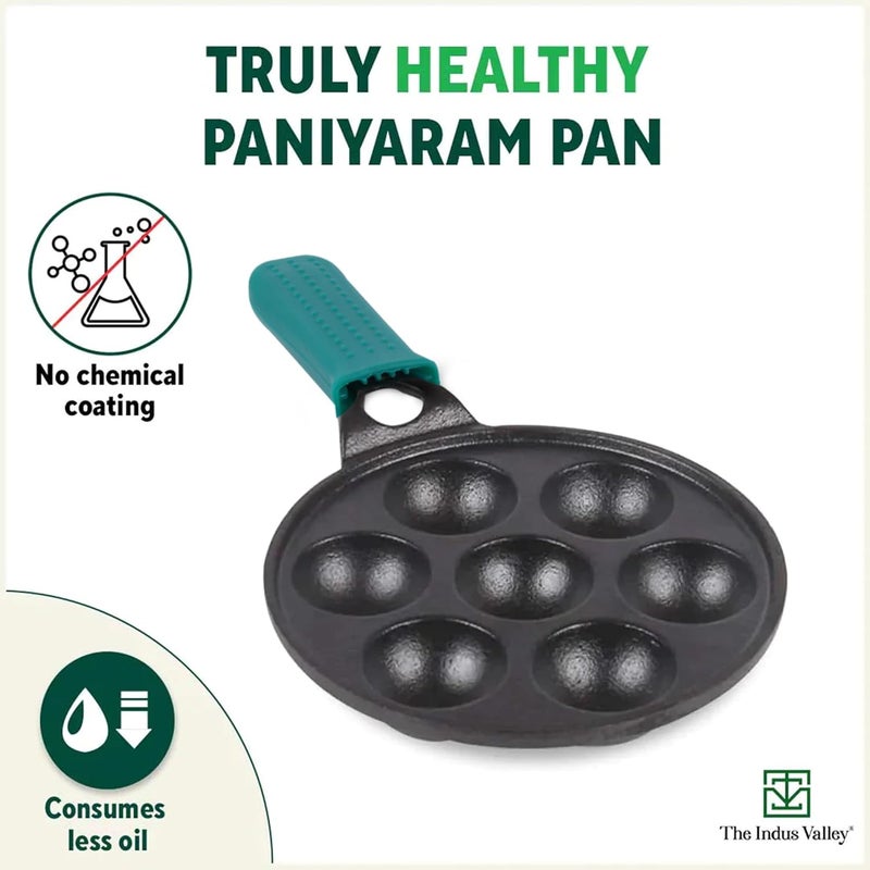 The Indus Valley The Indus Valley Super Smooth Cast Iron Paniyaram Pan with Long HandleSilicone Handle 7Pit 21Cm83 Inch 19Kg Nonstick PreSeasoned AppePaddu Pan 100 Pure ToxinFree - Image 4