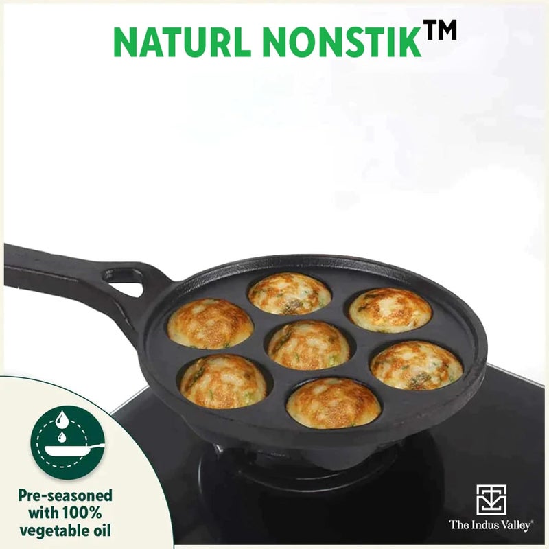 The Indus Valley The Indus Valley Super Smooth Cast Iron Paniyaram Pan with Long HandleSilicone Handle 7Pit 21Cm83 Inch 19Kg Nonstick PreSeasoned AppePaddu Pan 100 Pure ToxinFree - Image 5