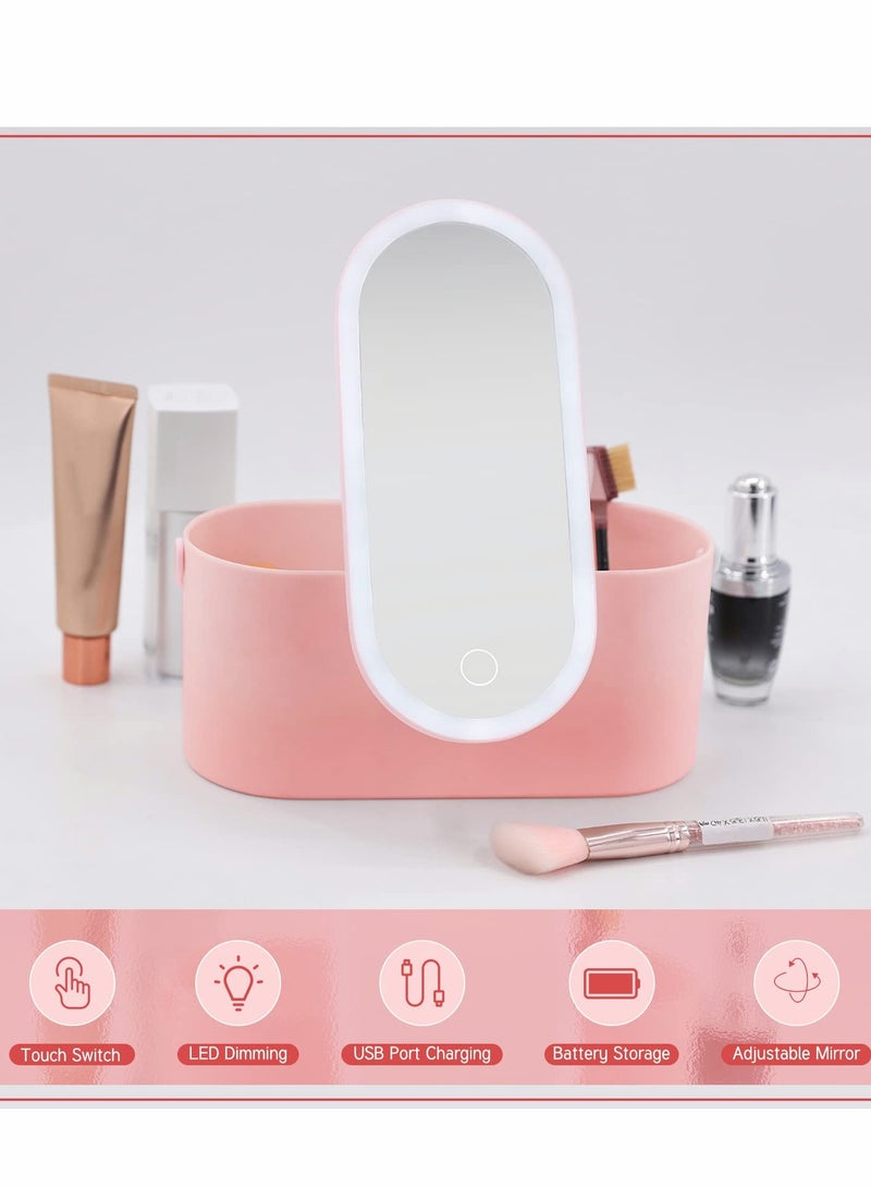 KASTWAVE Makeup Case with Mirror and Light, Portable Cosmetic Box with LED Light, Multi-purpose Makeup Storage with Handle - Image 2