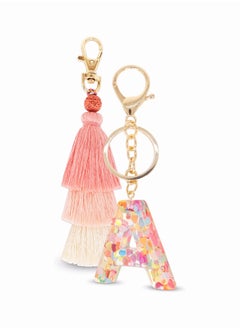 Tassel Key Ring and Letter Keychain 2pcs Boho Key Ring Bag Pendant Hand-woven Retro Volcanic Stone Keychain Pendant for Purse Handbags Women Girl Alphabet Heart Sequin Keychain (Random Color)