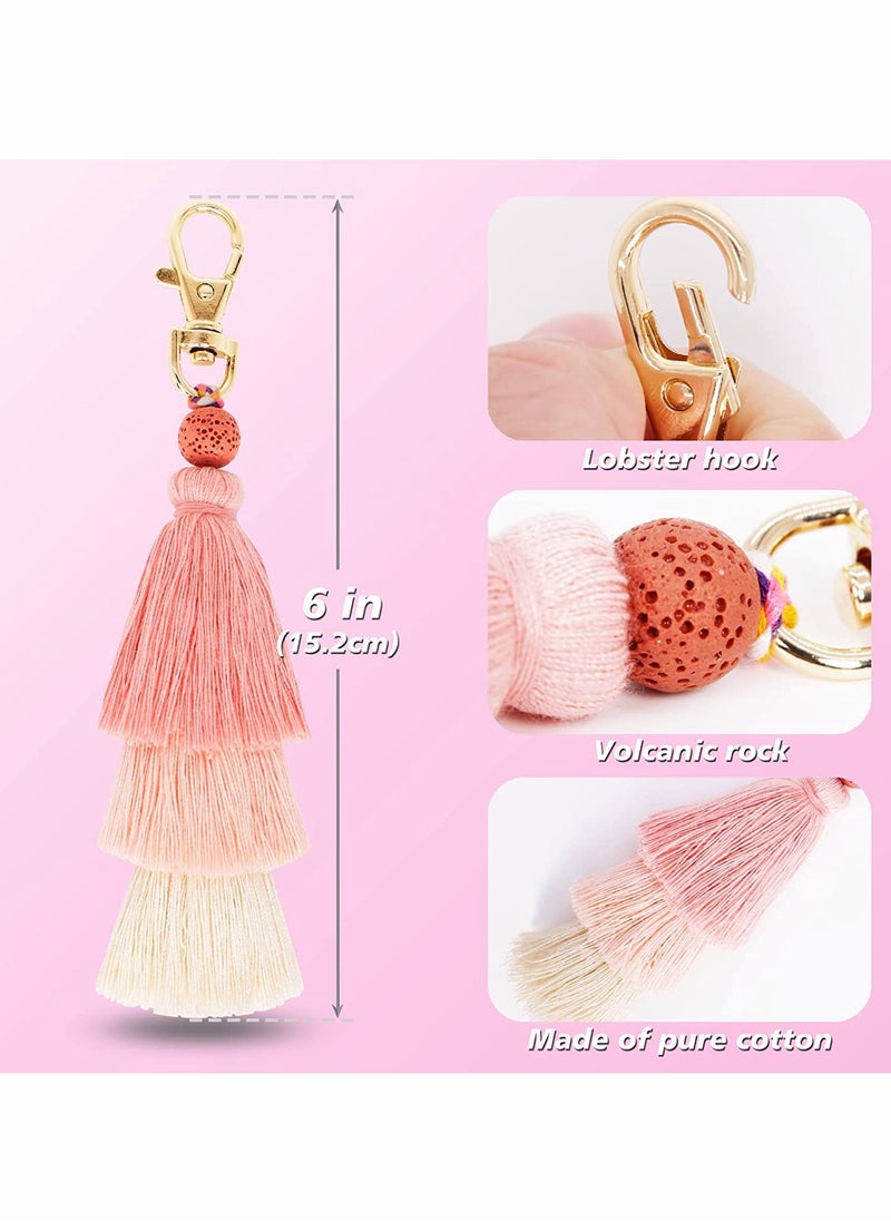 Excefore - Tassel Key Ring and Letter Keychain 2pcs Boho Key Ring Bag Pendant Hand-woven Retro Volcanic Stone Keychain Pendant for Purse Handbags Women Girl Alphabet Heart Sequin Keychain (Random Color) - Image 1