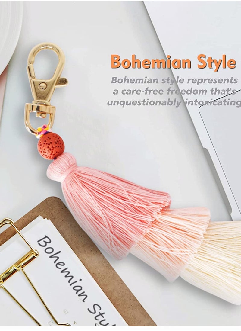 Excefore - Tassel Key Ring and Letter Keychain 2pcs Boho Key Ring Bag Pendant Hand-woven Retro Volcanic Stone Keychain Pendant for Purse Handbags Women Girl Alphabet Heart Sequin Keychain (Random Color) - Image 1
