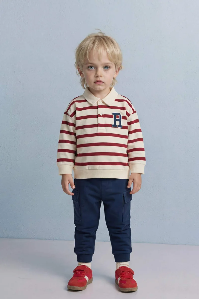 ديفاكتو Baby Boy Striped Sweatshirt and Trousers 2 Piece Set